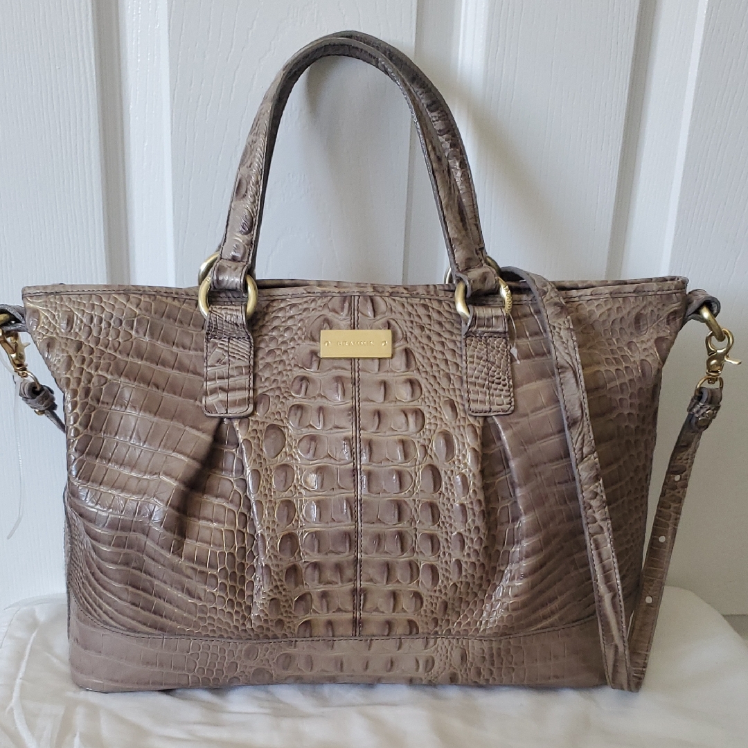 Brahmin Taupe Leather Carry All Bag